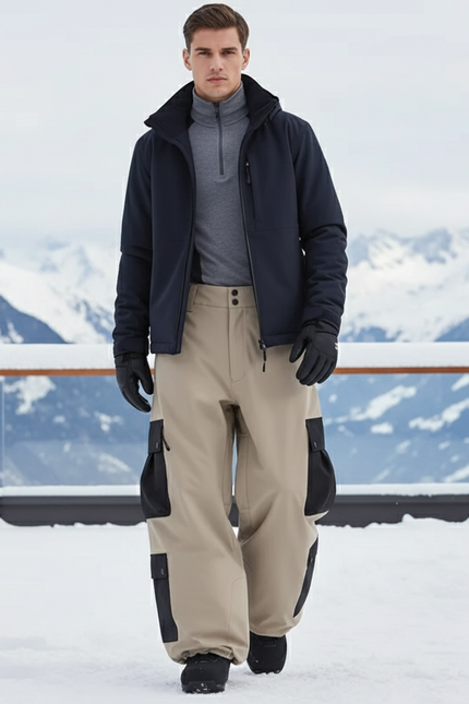 Pantalon De Ski Beige Cargo Ample Imperméable Hiver - Polyester