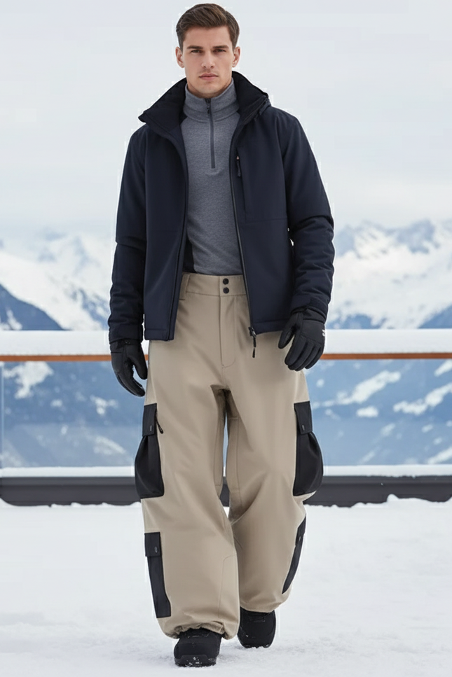 Pantalon De Ski Beige Cargo Ample Imperméable Hiver - Polyester