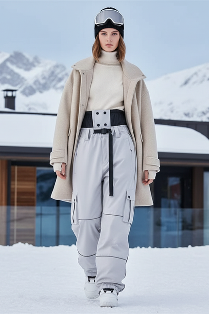 Pantalon De Ski Gris Cargo Réfléchissant Ample Femme Hiver - Polyester