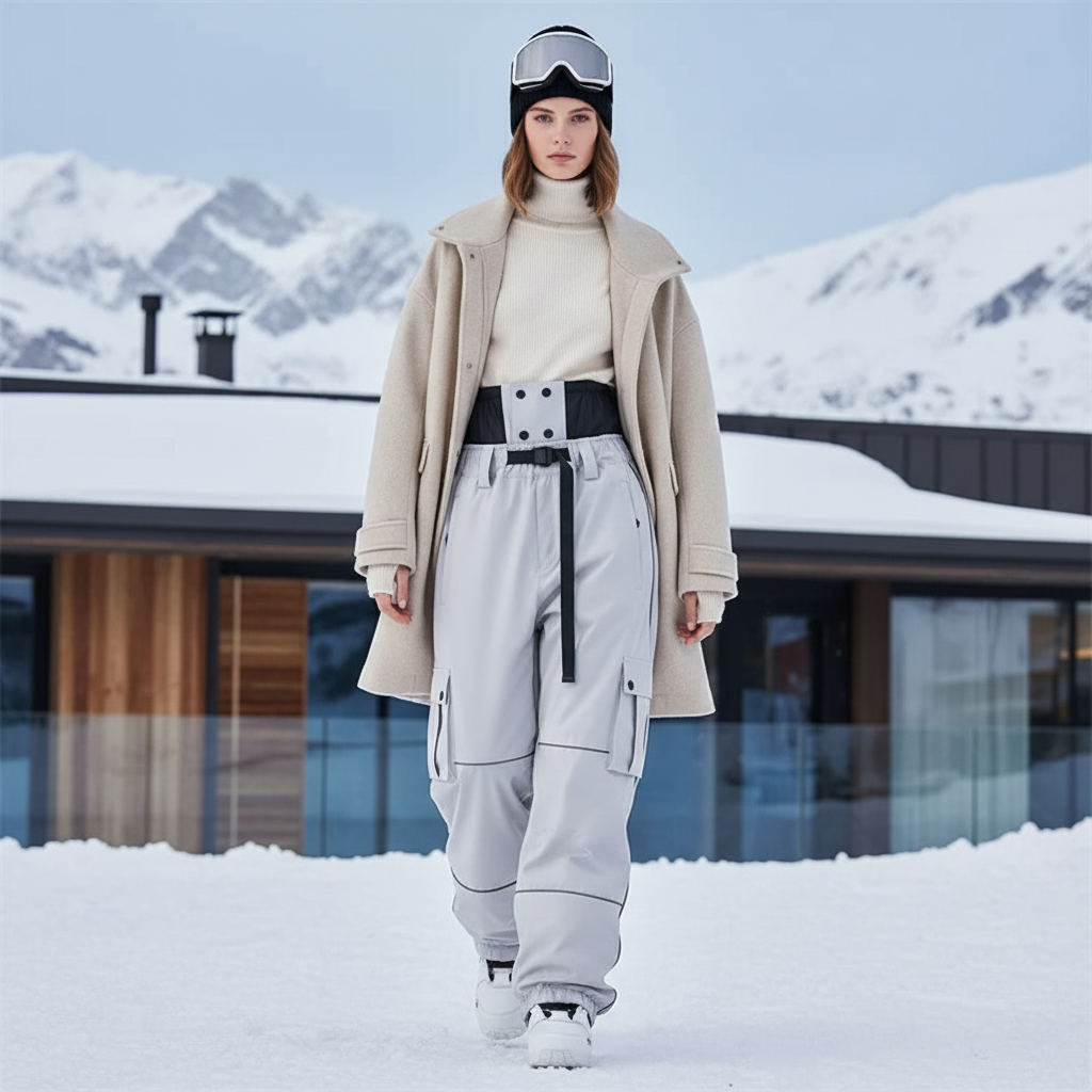 Pantalon De Ski Gris Cargo Réfléchissant Ample Femme Hiver - Polyester