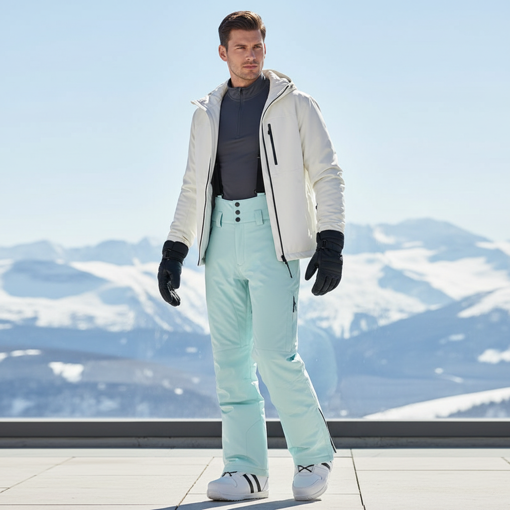 Pantalon De Ski Turquoise Imperméable Unisexe Bretelles - Bleu Polyester