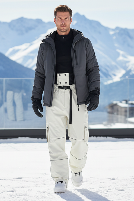 Pantalon De Ski Blanc Cassé Cargo Imperméable Unisexe Bretelles - Polyester