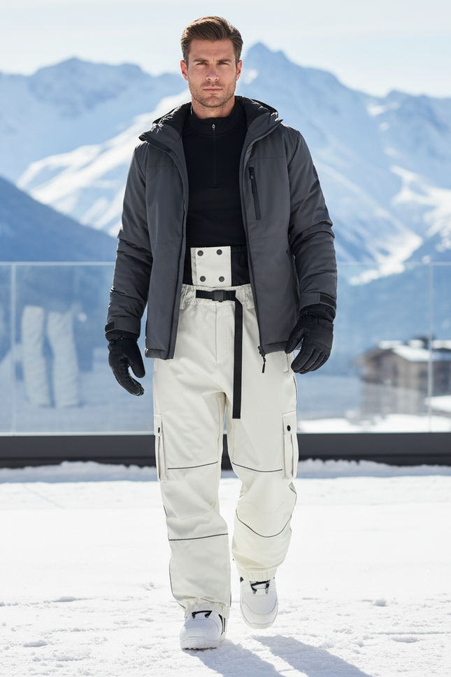 Pantalon De Ski Blanc Cassé Cargo Imperméable Unisexe Bretelles - Polyester