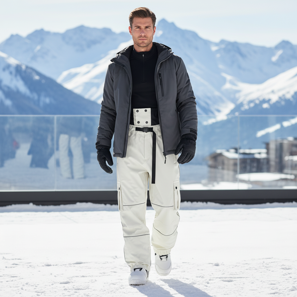 Pantalon De Ski Blanc Cassé Cargo Imperméable Unisexe Bretelles - Polyester