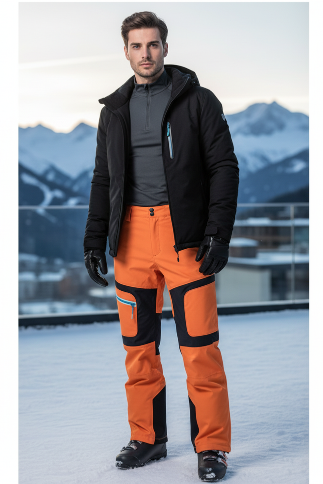 Pantalon De Ski Noir Et Orange - Polyester