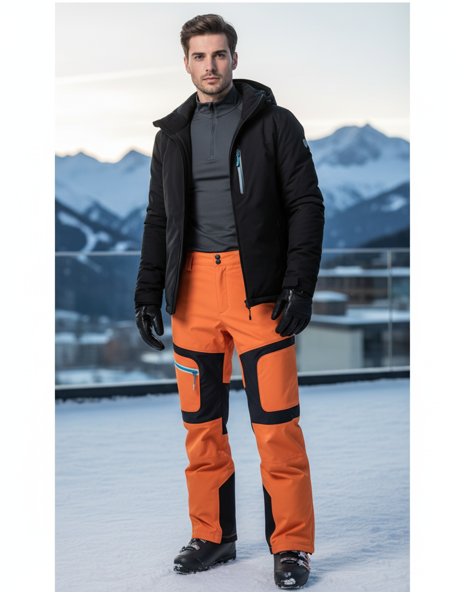 Pantalon De Ski Noir Et Orange - Polyester