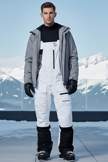 Pantalon De Ski Blanc Homme Imperméable Bretelles Ample - Polyester