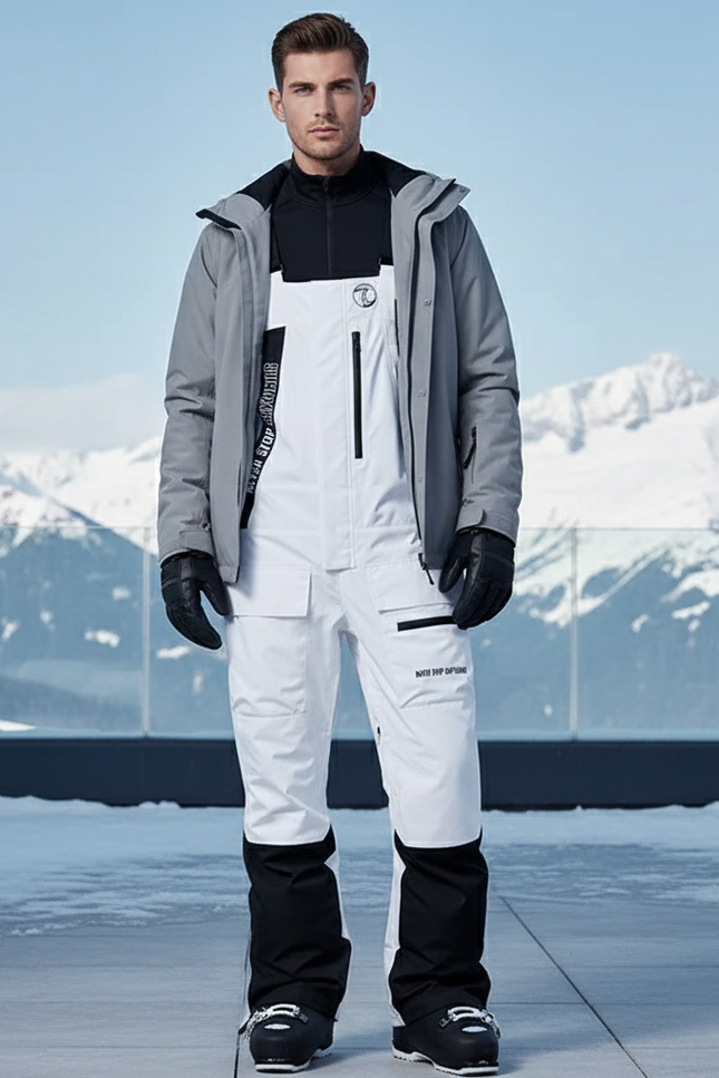Pantalon De Ski Blanc Homme Imperméable Bretelles Ample - Polyester