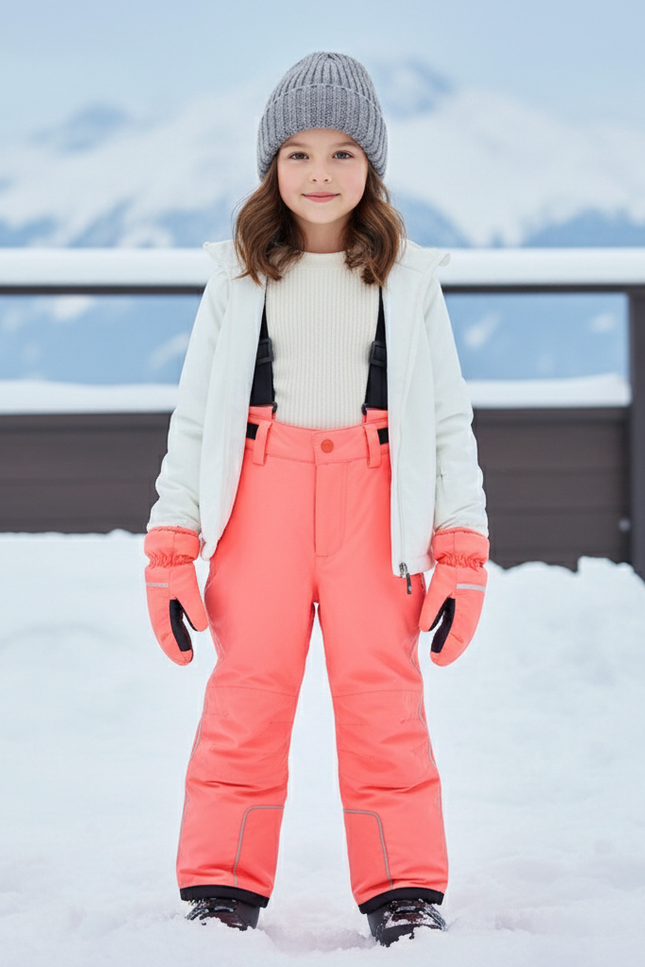 Pantalon De Ski Corail Imperméable Bretelles Enfant Hiver - Orange Polyester