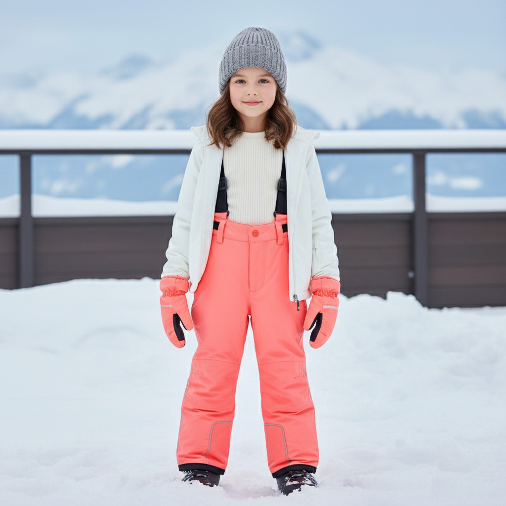 Pantalon De Ski Corail Imperméable Bretelles Enfant Hiver - Orange Polyester