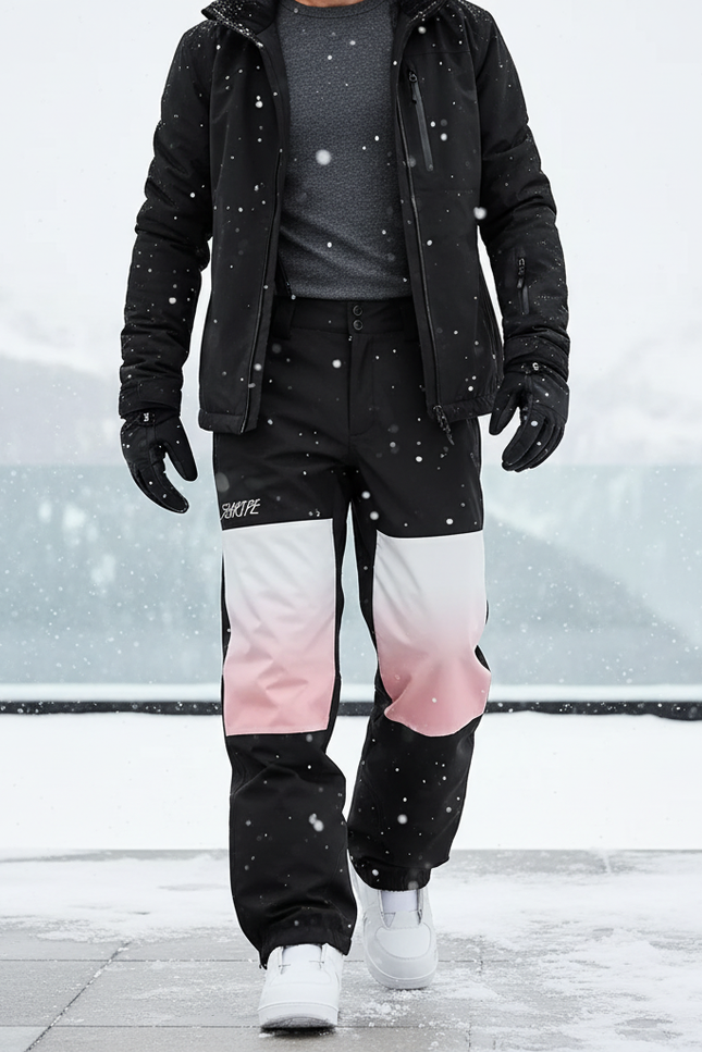 Pantalon De Ski Noir Dégradé Rose Blanc Homme - Polyester