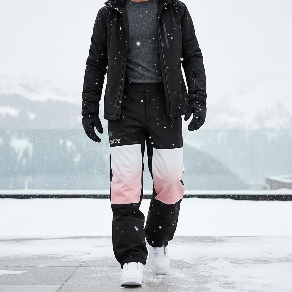 Pantalon De Ski Noir Dégradé Rose Blanc Homme - Polyester