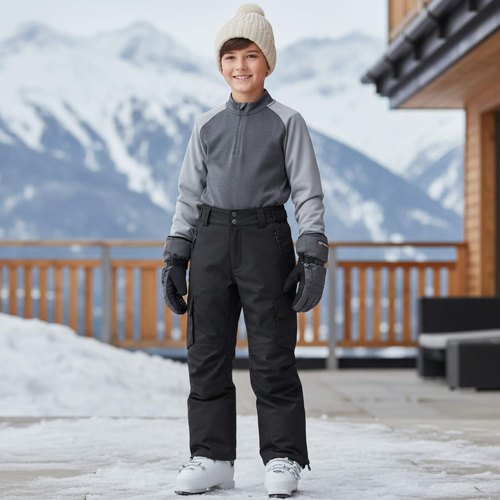 Pantalon De Ski Noir Imperméable Unisexe Cargo Hiver - Polyester
