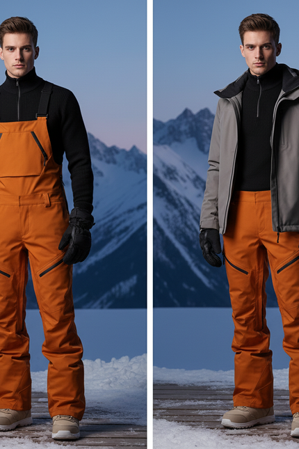 Pantalon De Ski Orange Bretelles Imperméable Chaud Homme - Polyester