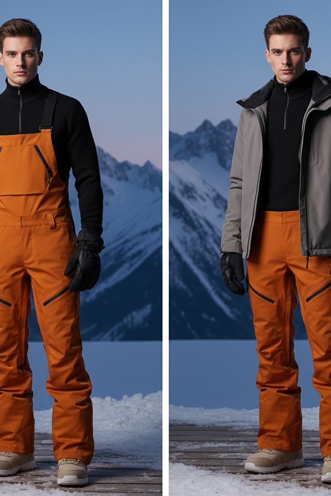 Pantalon De Ski Orange Bretelles Imperméable Chaud Homme - Polyester