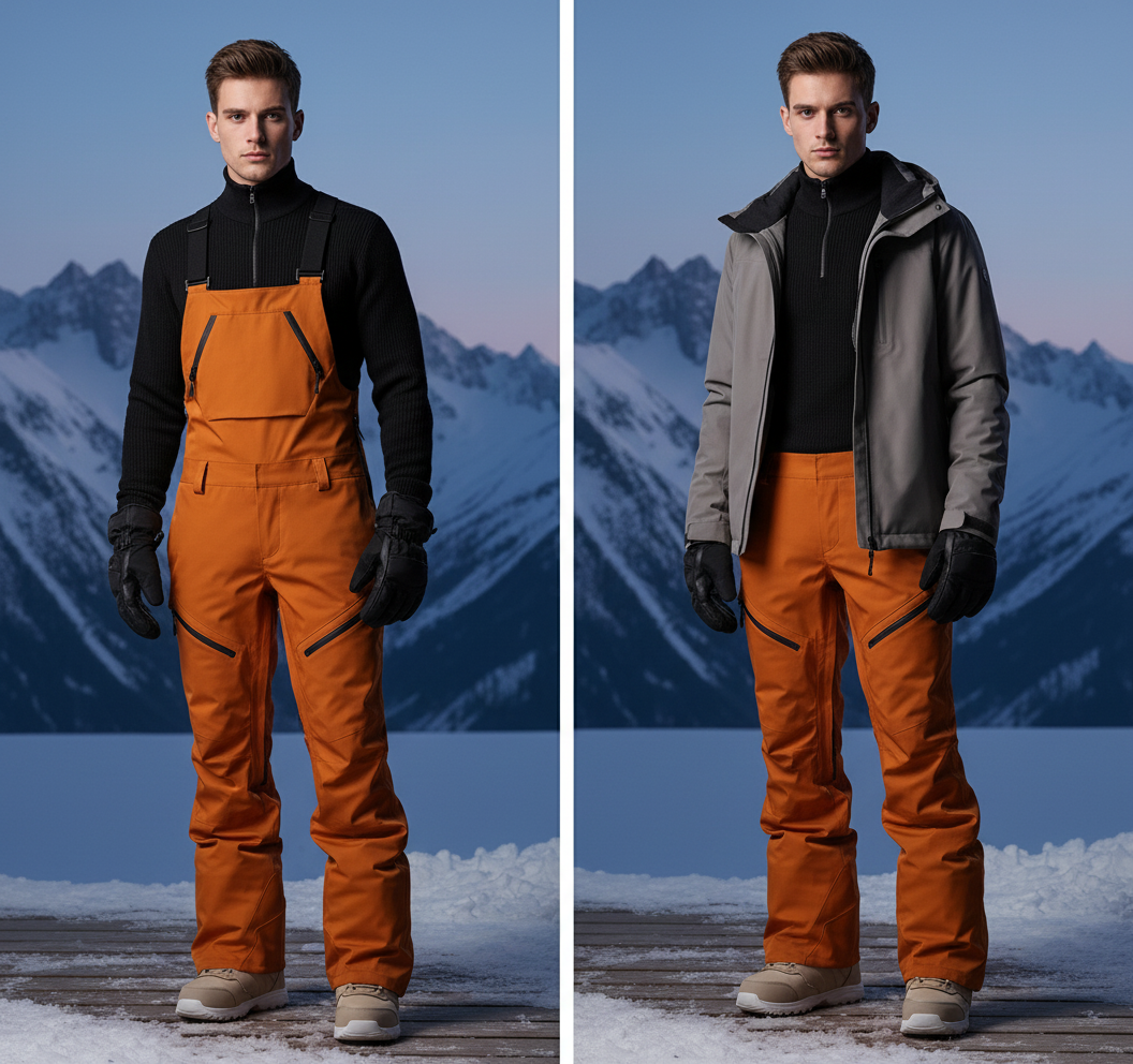 Pantalon De Ski Orange Bretelles Imperméable Chaud Homme - Polyester