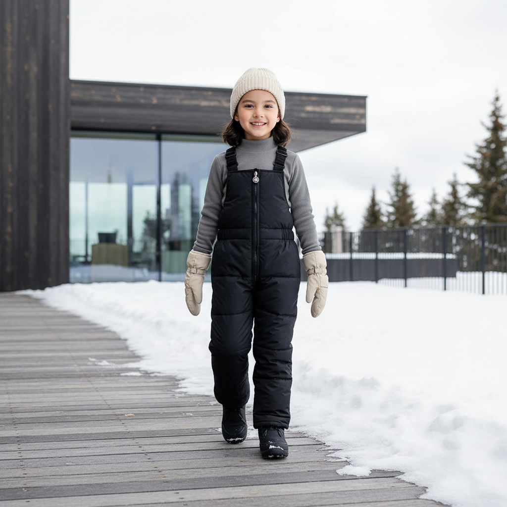 Pantalon De Ski Noir Mat Bretelles Enfant Hiver - Polyester