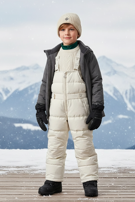 Pantalon De Ski Enfant Crème Matelassé Imperméable Hiver - Beige Polyester