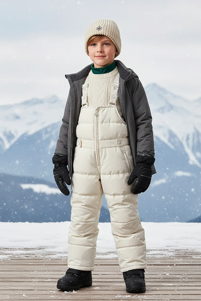 Pantalon De Ski Enfant Crème Matelassé Imperméable Hiver - Beige Polyester