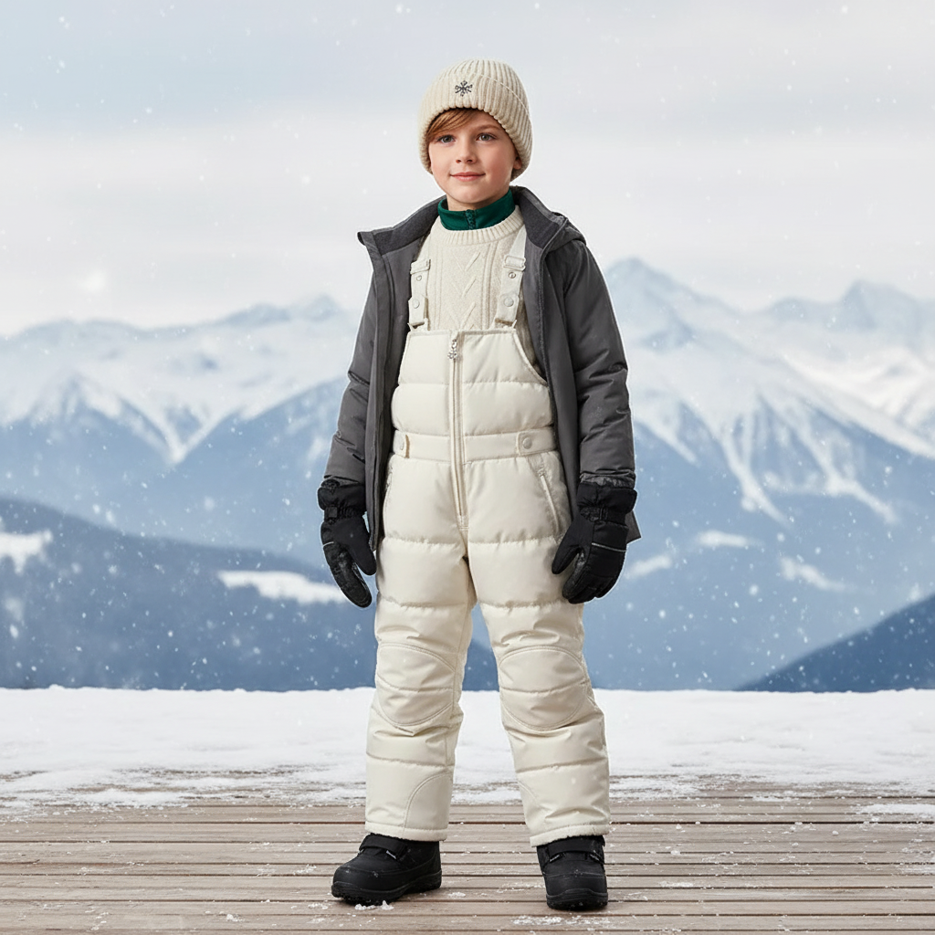 Pantalon De Ski Enfant Crème Matelassé Imperméable Hiver - Beige Polyester