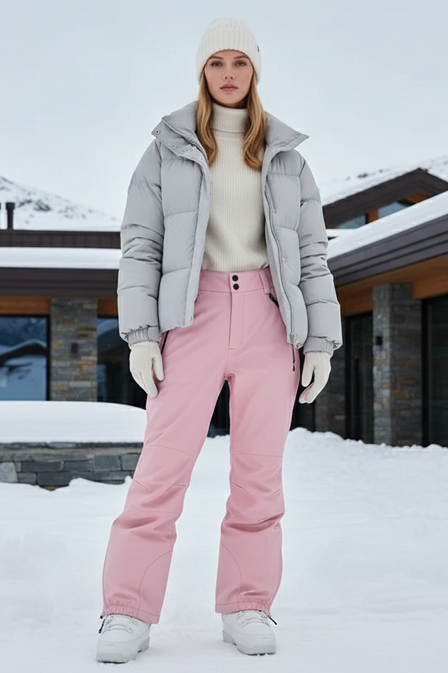 Pantalon De Ski Rose Poudré Imperméable Coupe Droite Femme - Polyester