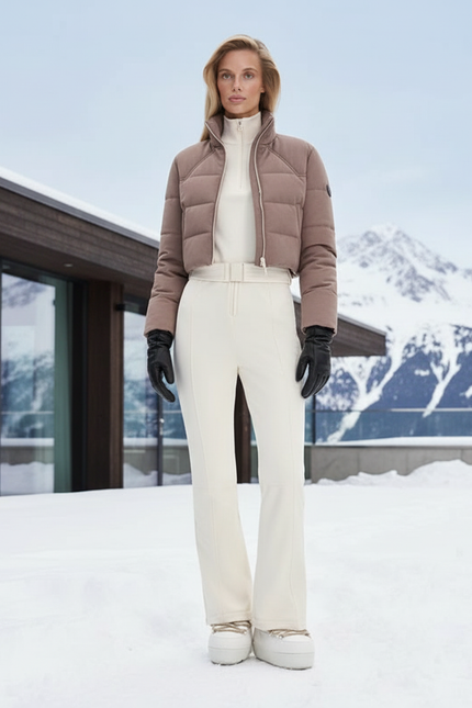 Pantalon De Ski Blanc Cassé Taille Haute Évasé Femme - Beige Maille