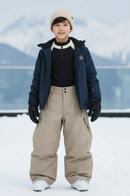 Pantalon De Ski Kaki Ample Imperméable Cargo Enfant - Polyester