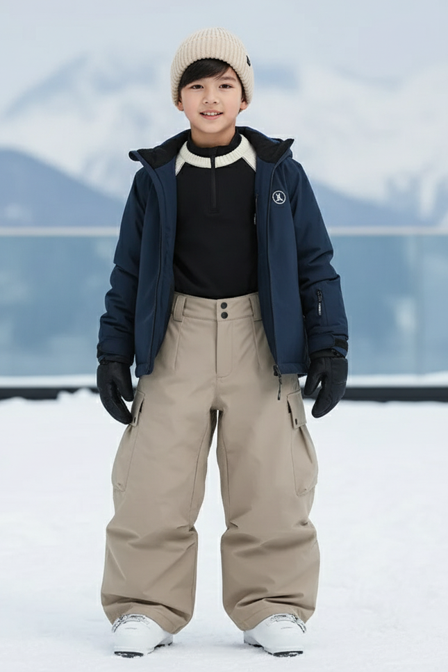 Pantalon De Ski Kaki Ample Imperméable Cargo Enfant - Polyester
