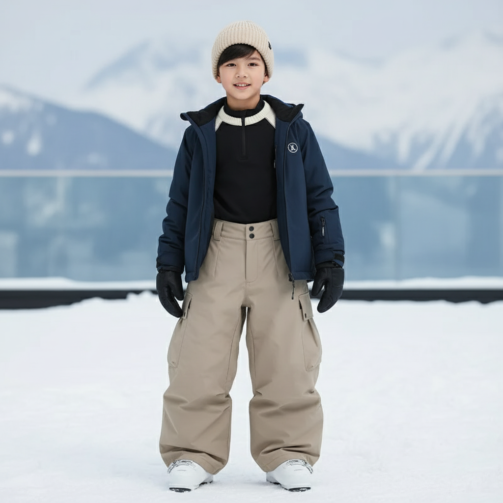 Pantalon De Ski Kaki Ample Imperméable Cargo Enfant - Polyester