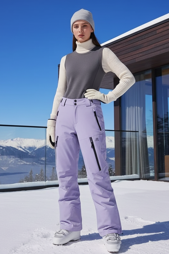 Pantalon De Ski Violet Ample Imperméable Unisexe Hiver - Polyester