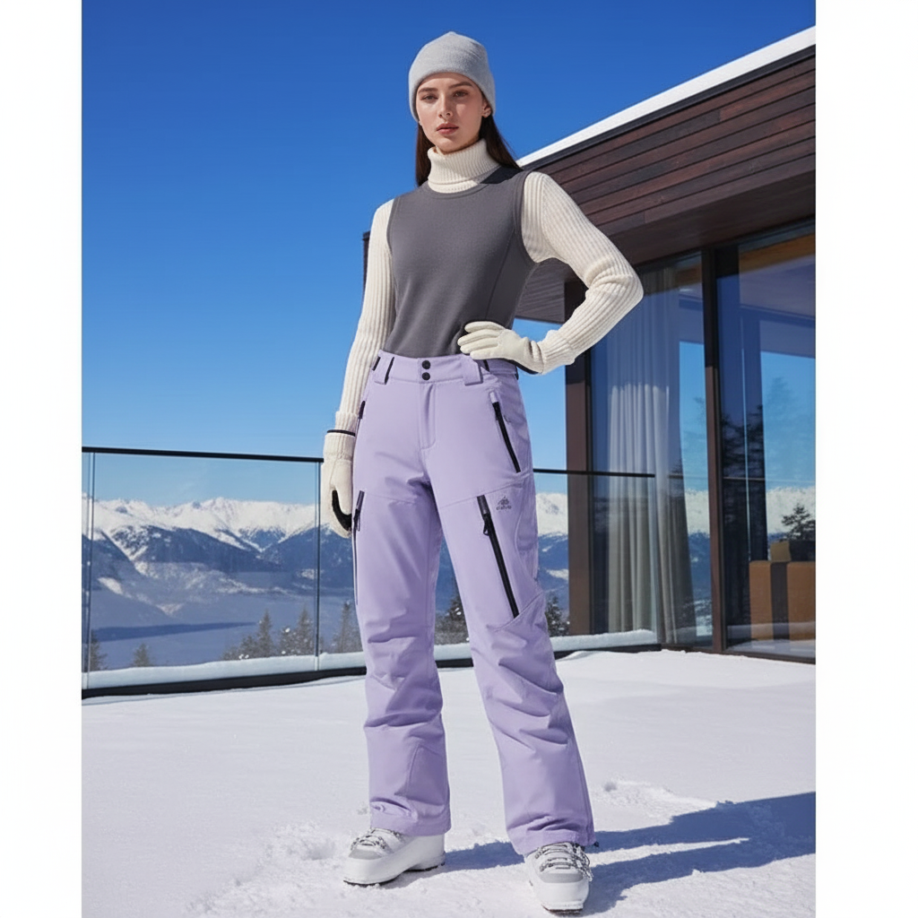 Pantalon De Ski Violet Ample Imperméable Unisexe Hiver - Polyester
