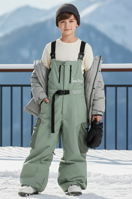 Pantalon De Ski Vert Ample Imperméable Bretelles Enfant Hiver - Polyester