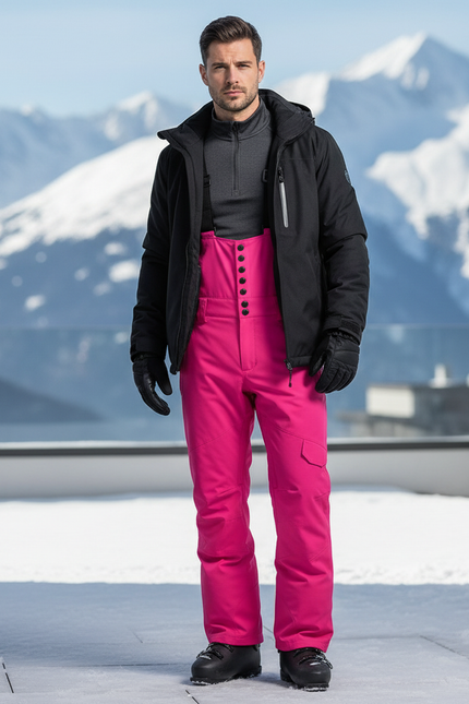 Pantalon De Ski Fuschia Imperméable Bretelles Homme Épais - Rose Polyester