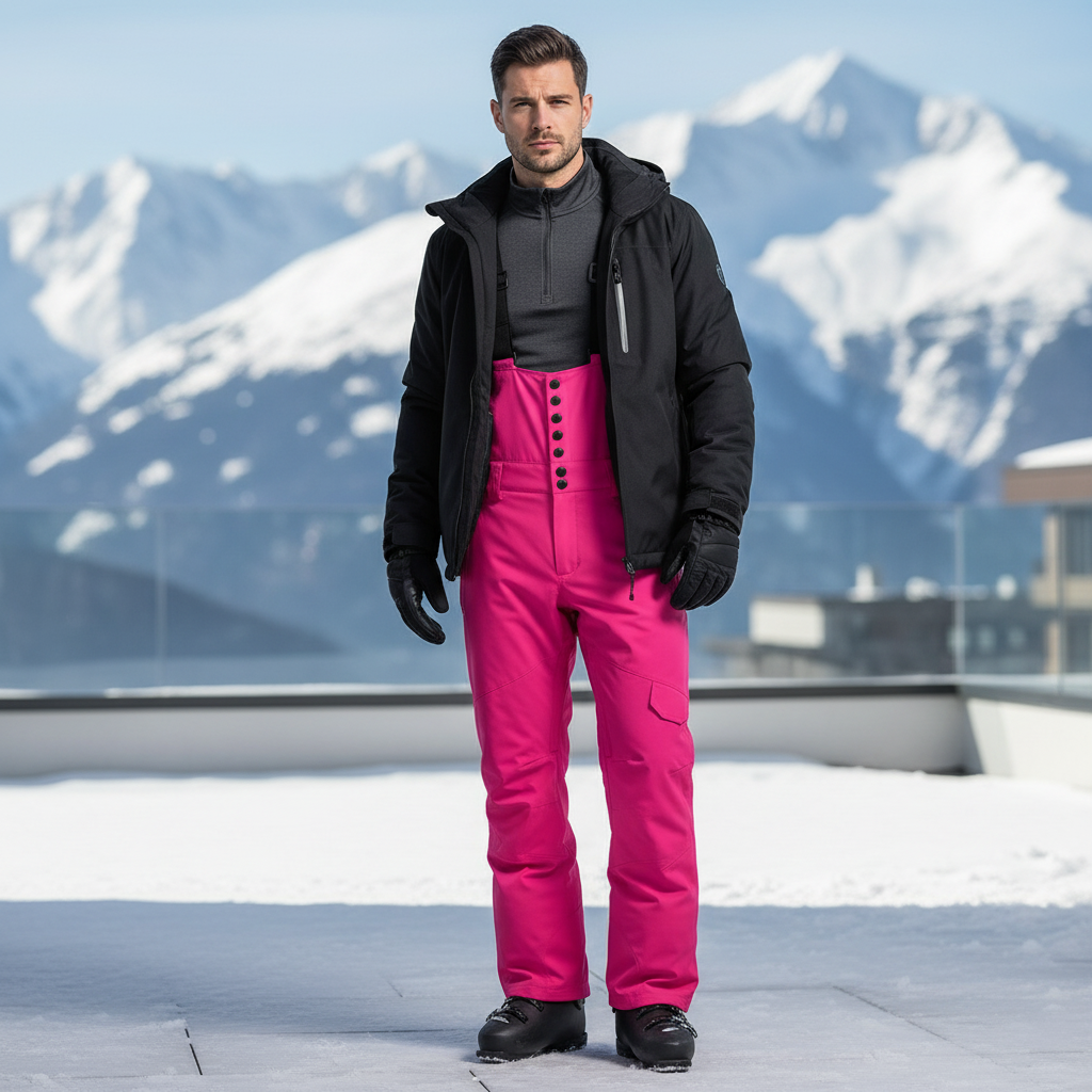 Pantalon De Ski Fuschia Imperméable Bretelles Homme Épais - Rose Polyester
