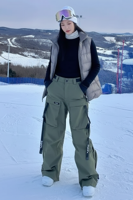 Pantalon De Ski Cargo Kaki Ample Imperméable Unisexe - Polyester