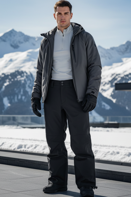 Pantalon De Ski Noir Imperméable Ample Homme Hiver - Polyester