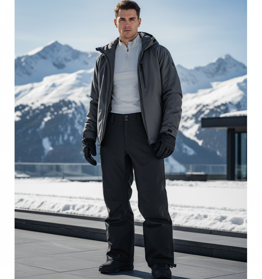 Pantalon De Ski Noir Imperméable Ample Homme Hiver - Polyester