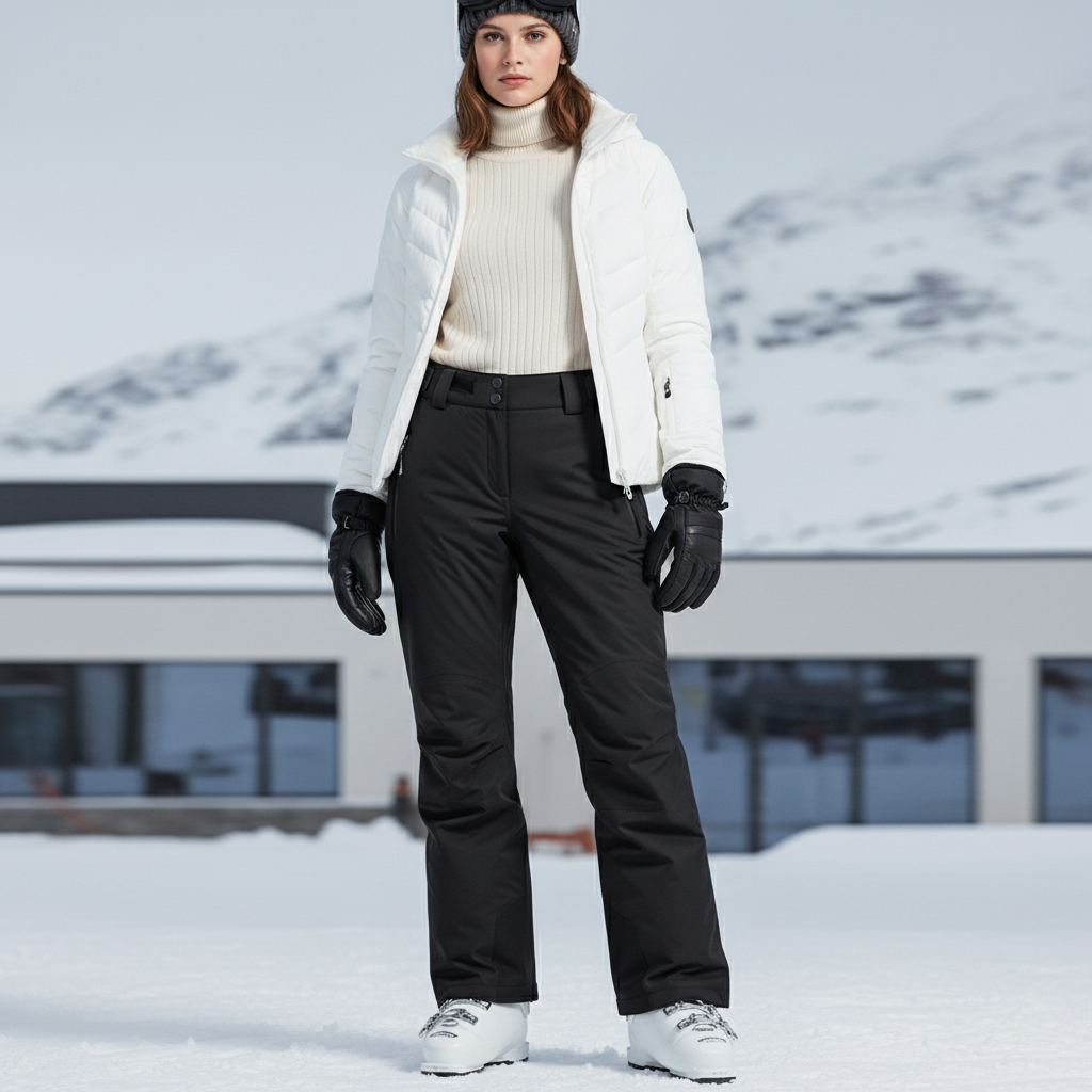 Pantalon De Ski Noir Imperméable Femme Coupe Droite Hiver - Polyester