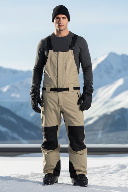 Pantalon De Ski Beige Ample Imperméable Unisexe Bretelles - Polyester
