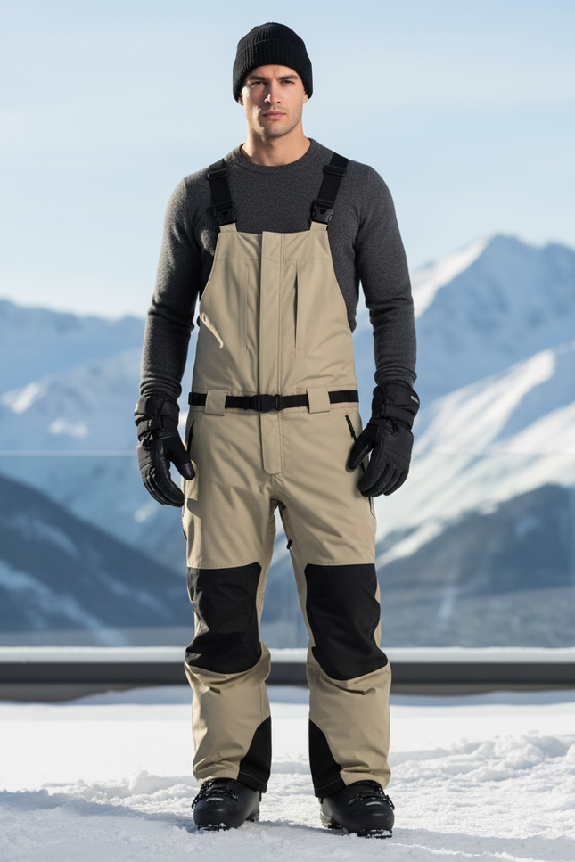 Pantalon De Ski Beige Ample Imperméable Unisexe Bretelles - Polyester