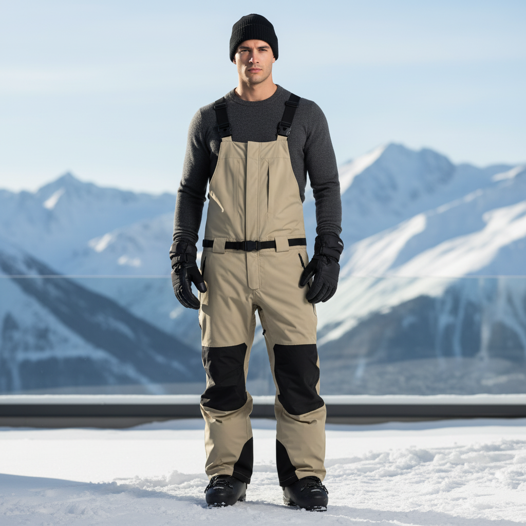 Pantalon De Ski Beige Ample Imperméable Unisexe Bretelles - Polyester
