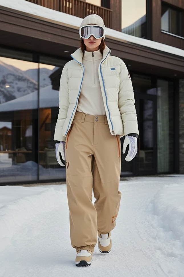 Pantalon De Ski Beige Ample Imperméable Unisexe Hiver - Polyester