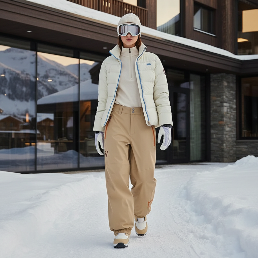 Pantalon De Ski Beige Ample Imperméable Unisexe Hiver - Polyester