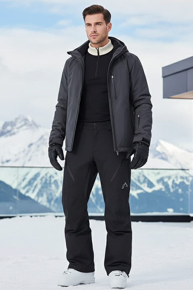 Pantalon De Ski Noir Imperméable Ample Coupe Droite Homme - Polyester