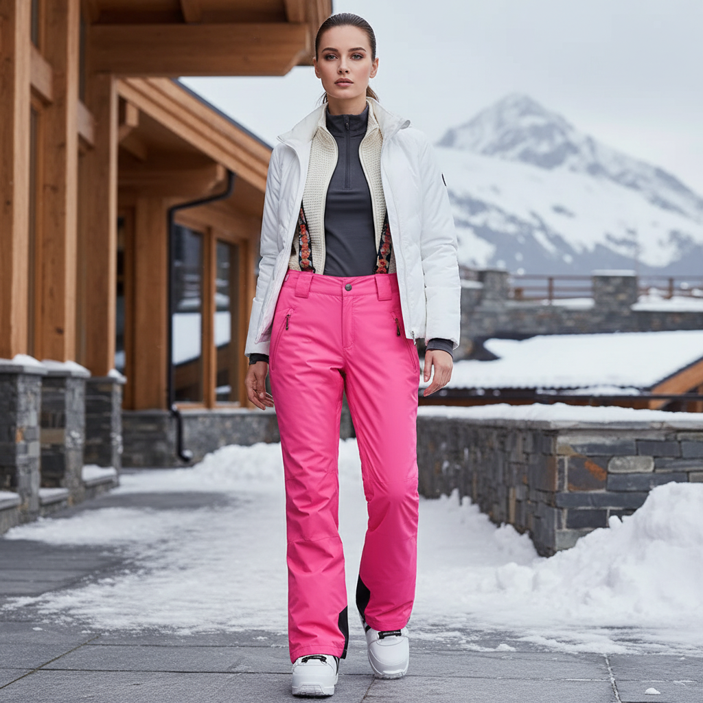 Pantalon De Ski Rose Bretelles Imperméable Femme - Polyester