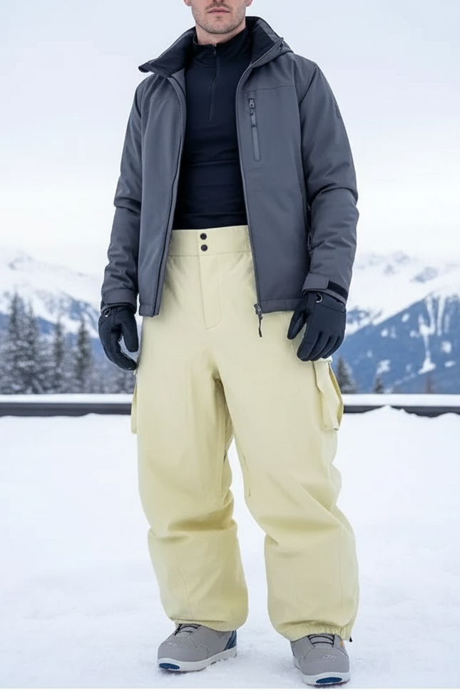 Pantalon De Ski Jaune Clair Ample Imperméable Hiver - Polyester