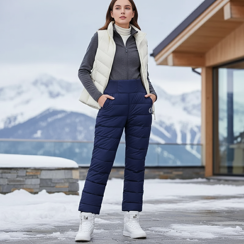 Pantalon De Ski Bleu Marine Matelassé Chaud Imperméable Femme - Polyester