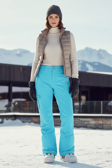 Pantalon De Ski Turquoise Ample Impermémeable Femme Hiver - Bleu Polyester