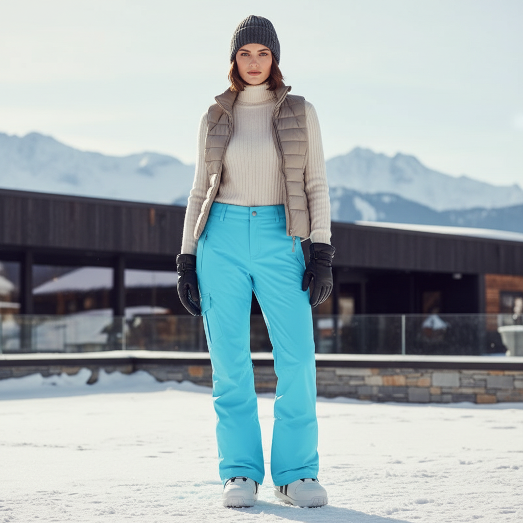 Pantalon De Ski Turquoise Ample Impermémeable Femme Hiver - Bleu Polyester