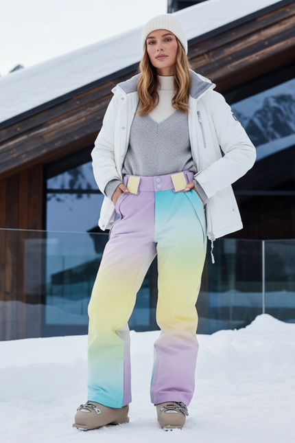 Pantalon De Ski Dégradé Pastel Imperméable Femme Hiver - Multicolore Polyester